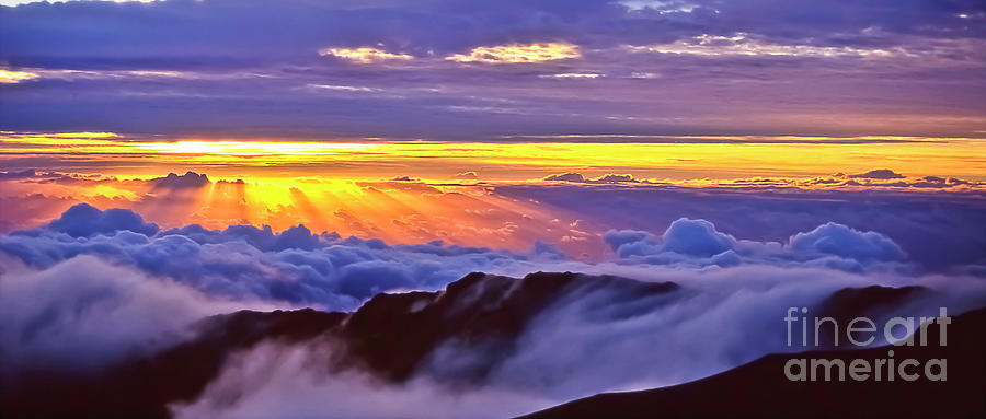 Maui Hawaii Haleakala National Park Sunrise Between the Clouds Photograph by Jim Cazel