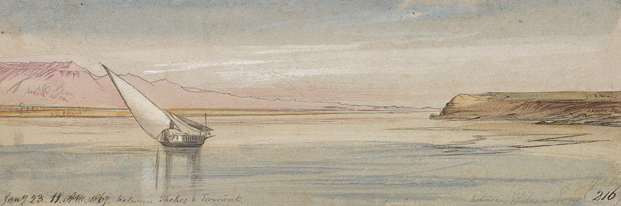 Between Thebes and Erment Drawing by Edward Lear