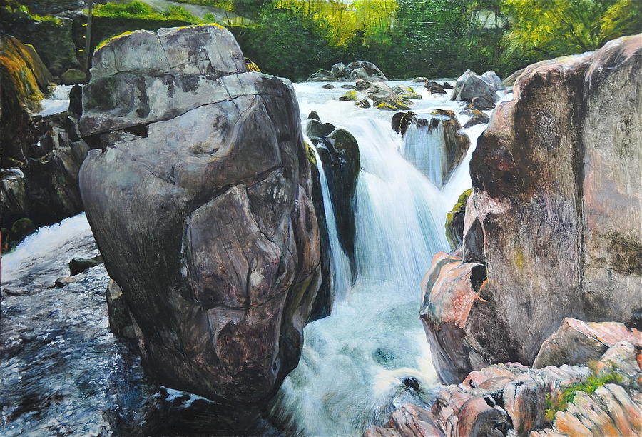 Tree Painting - Betws-y-Coed Waterfall in North Wales by Harry Robertson