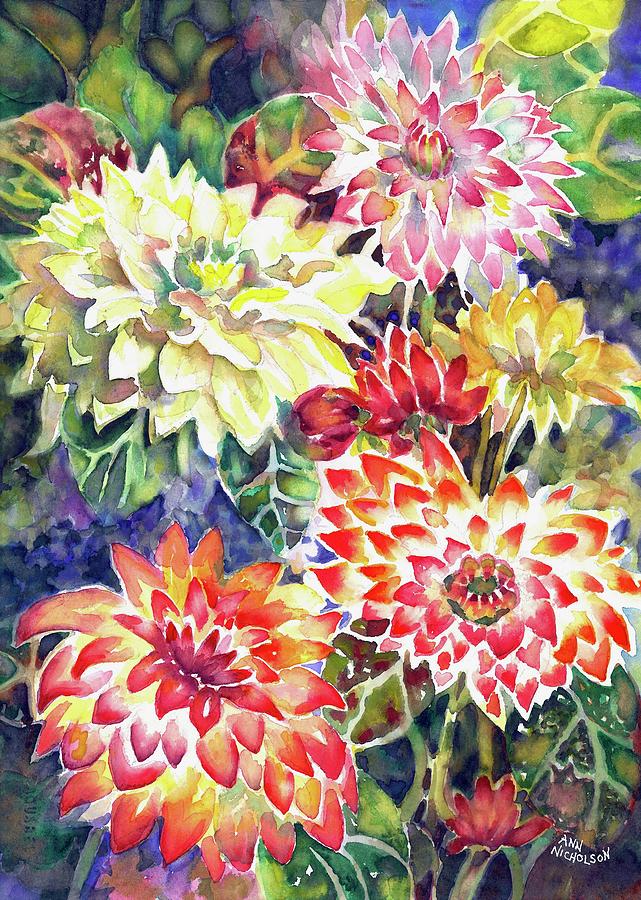 betys Dahlias Painting by Ann Nicholson