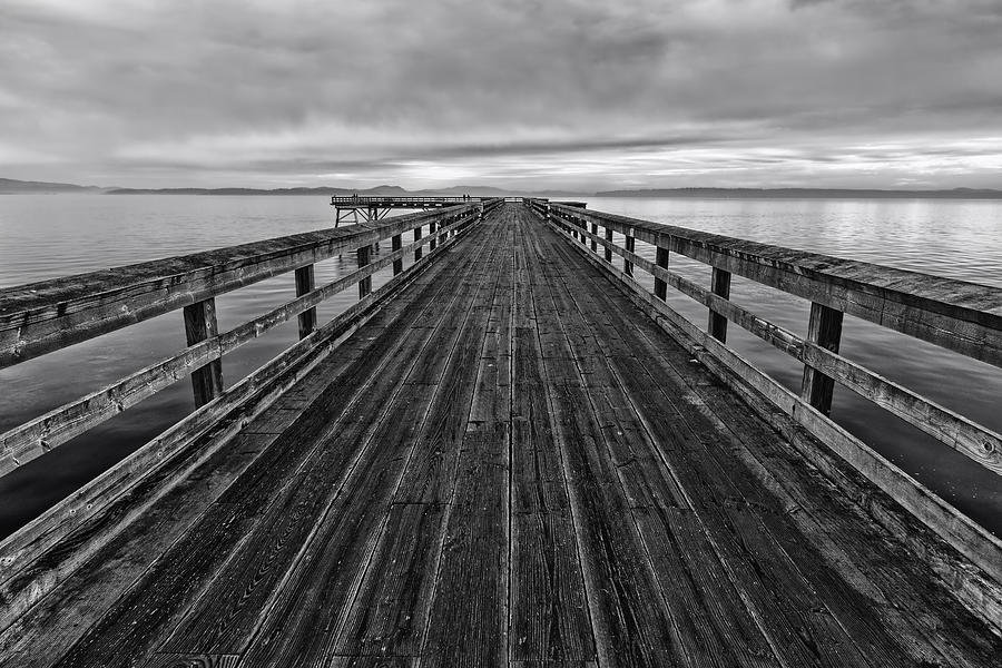 Bevan Fishing Pier - Black and White Photograph by Mark Kiver