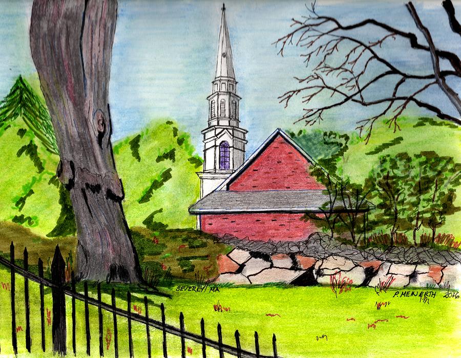 Beverly First Baptist Church Drawing by Paul Meinerth