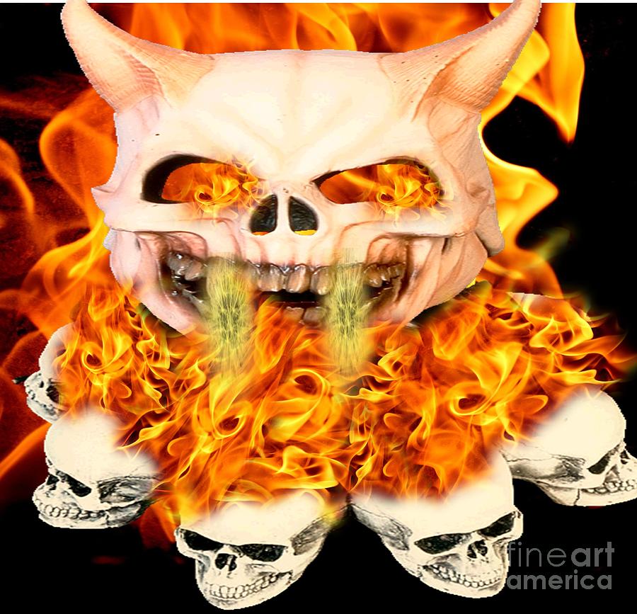 Skull Painting - Beware Of Inner Demons by Belinda Threeths