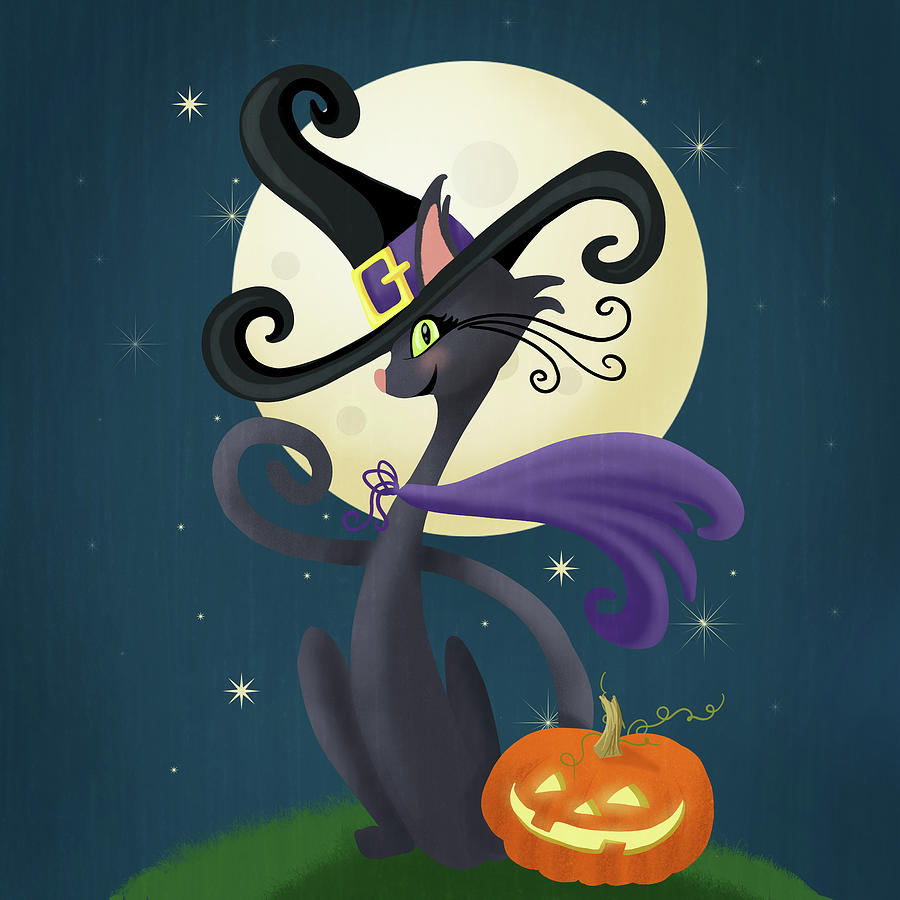 Halloween Painting - Bewitching Halloween Black Cat by Little Bunny Sunshine