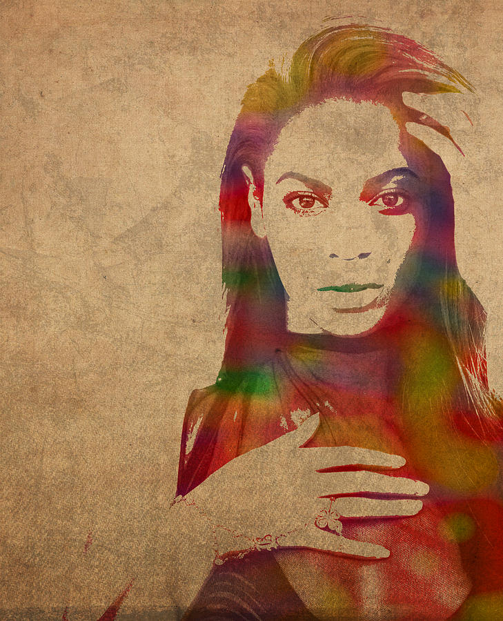 Beyonce Mixed Media - Beyonce Knowles Watercolor Portrait by Design Turnpike