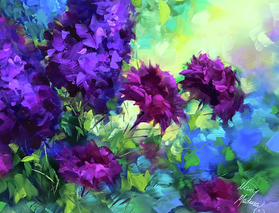 Beyond Sunset Ruby Carnations Painting by Nancy Medina