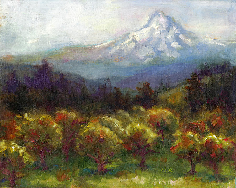 Beyond the Orchards - Mt. Hood Painting by Talya Johnson