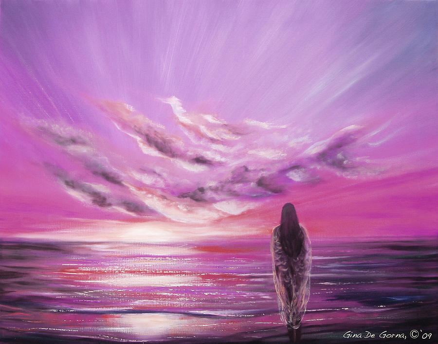 Beyond the Sunset in Purple Color Painting by Gina De Gorna