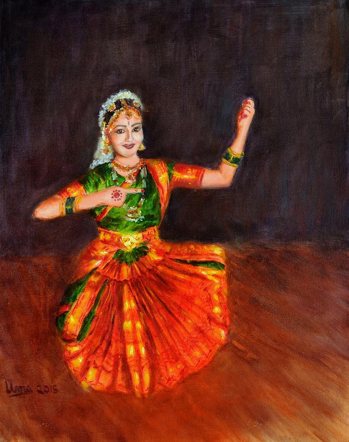 Dance Painting - Bharathanatyam Dancer by Uma Krishnamoorthy