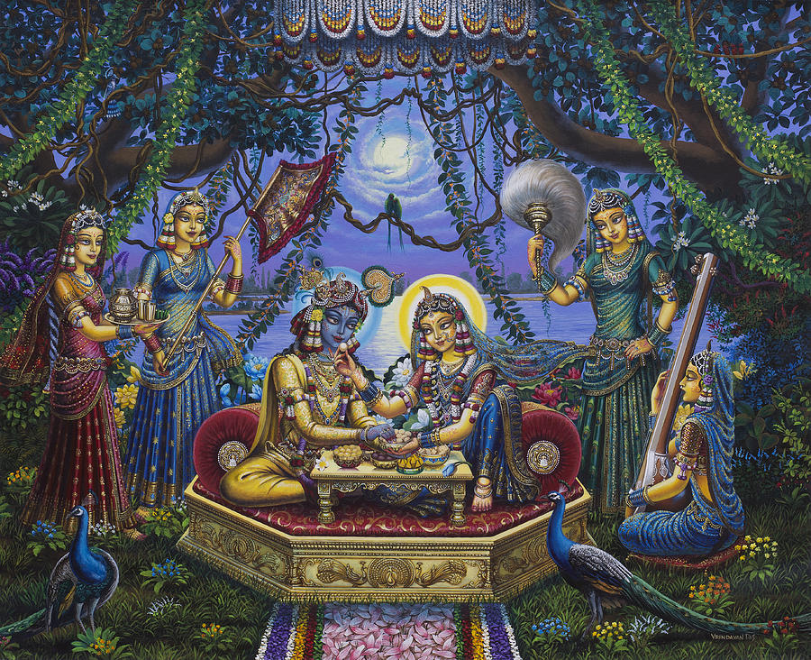 Bhojan lila Radha Krishna Painting by Vrindavan Das