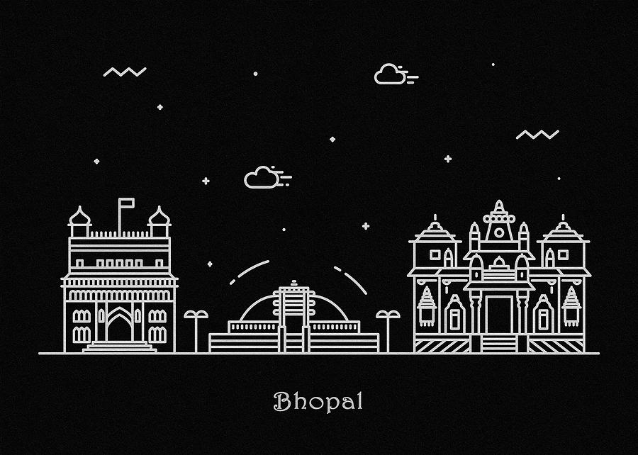 Bhopal Skyline Travel Poster Drawing by Inspirowl Design