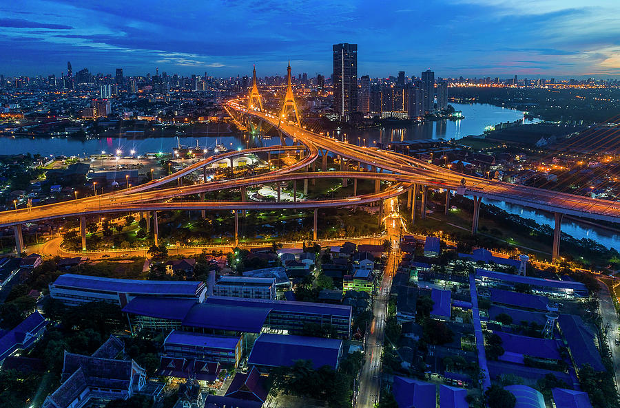 Bhumibol bridge aerial view at sunrise by Pradeep Raja PRINTS Bhumibol bridge aerial view at sunrise by Pradeep Raja PRINTS