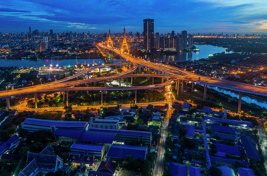 Bhumibol bridge aerial view at sunrise Photograph by Pradeep Raja PRINTS