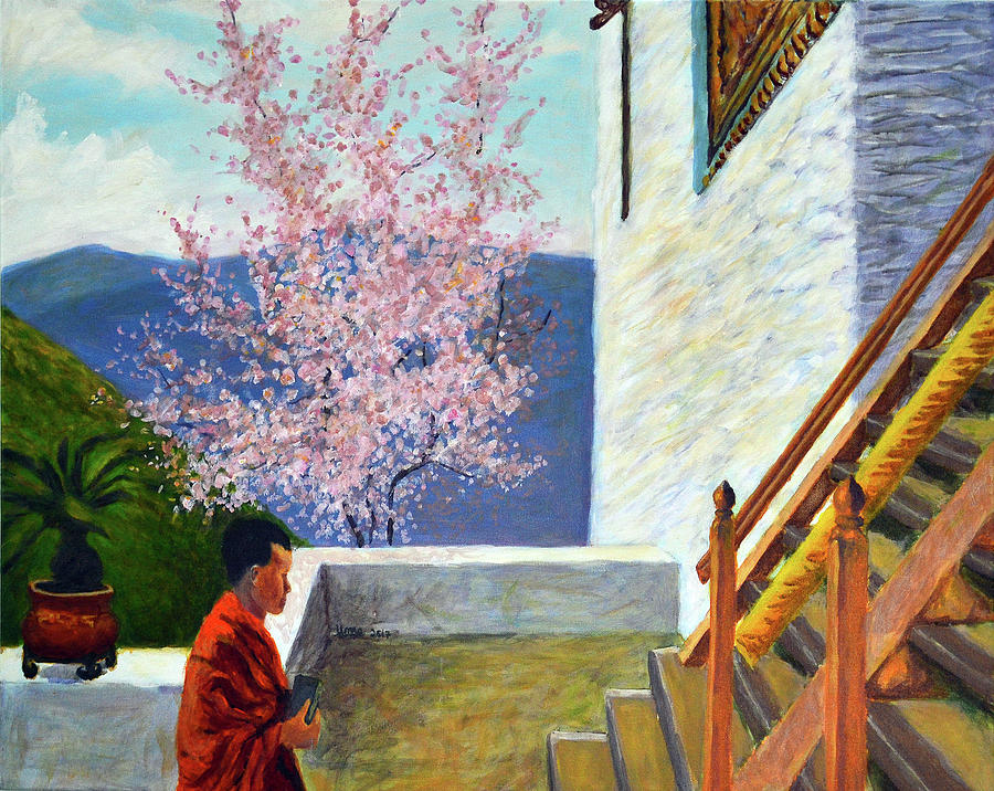 Bhutan series - Stairway to heaven Painting by Uma Krishnamoorthy