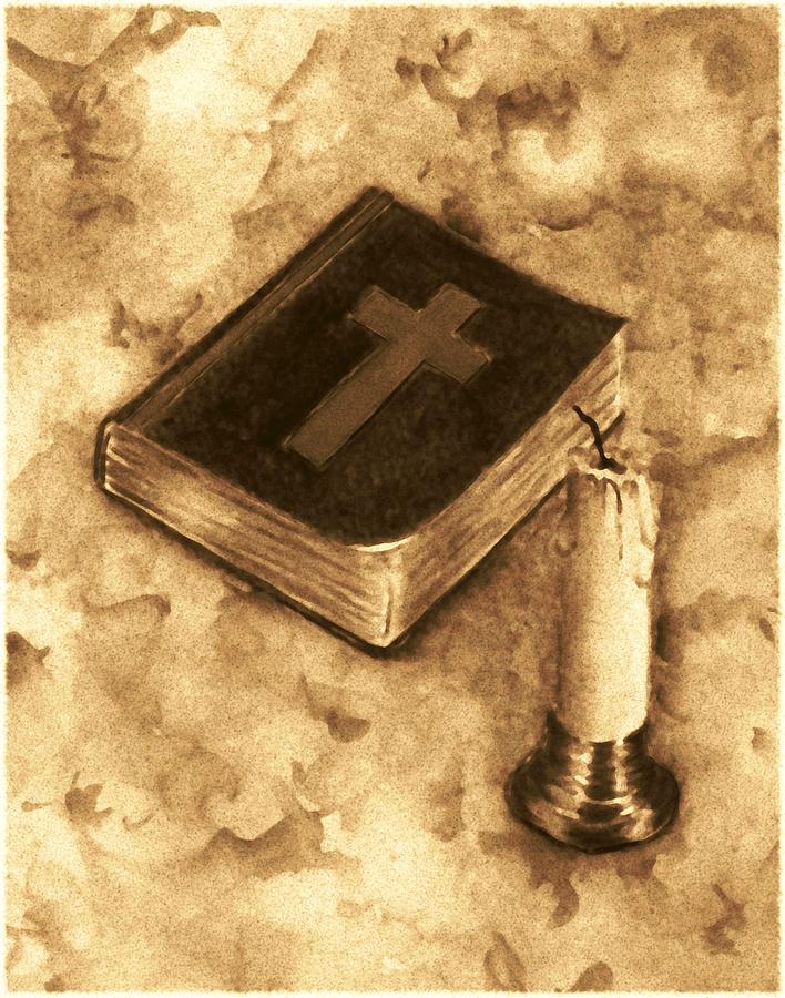 Bible Painting - Bible And Candle by Michael Vigliotti Bible Painting - Bible And Candle by Michael Vigliotti