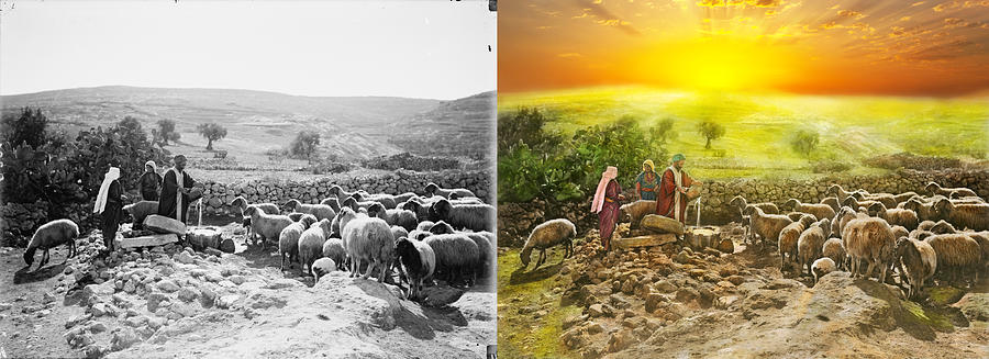 Bible - Psalm 23 - My cup runneth over 1920 - Side by Side Photograph by Mike Savad