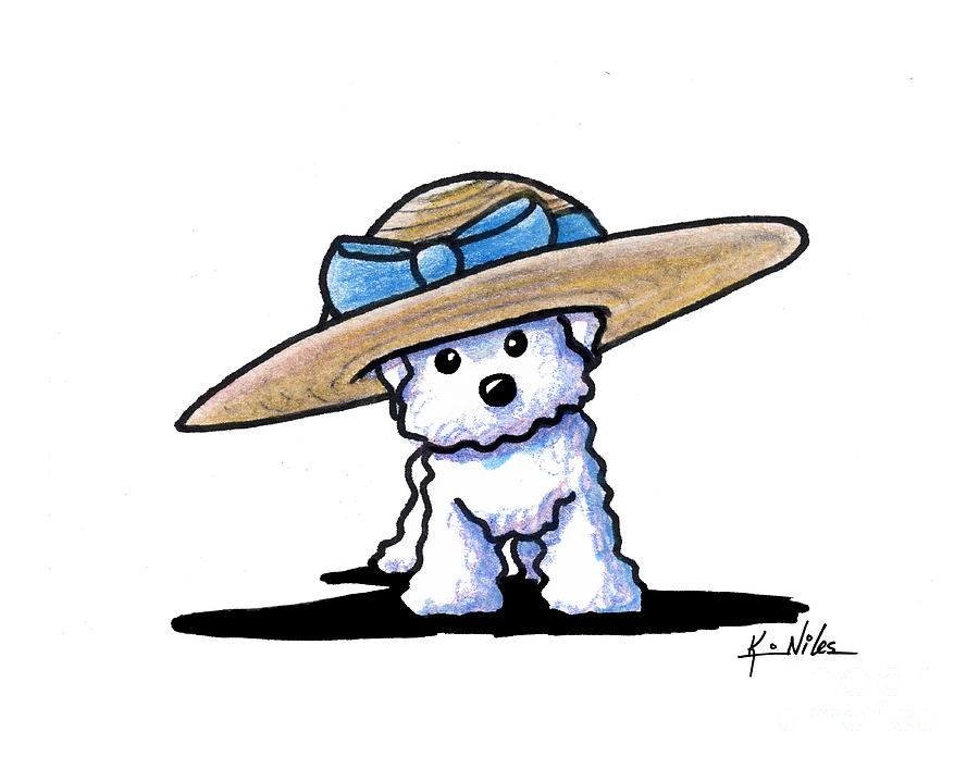 Bichon In Hat Drawing by Kim Niles aka KiniArt