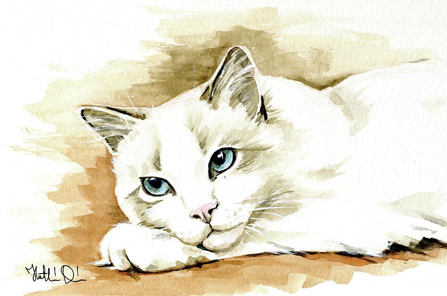 Bicolor Ragdoll Cat Portrait Painting by Dora Hathazi Mendes