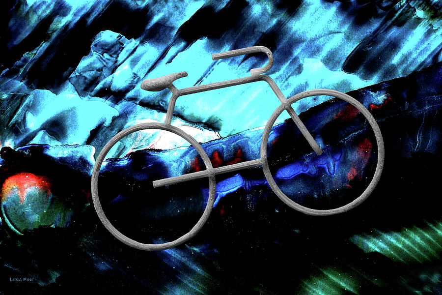 Bicycle Abstract Art BLUE Mixed Media by Lesa Fine