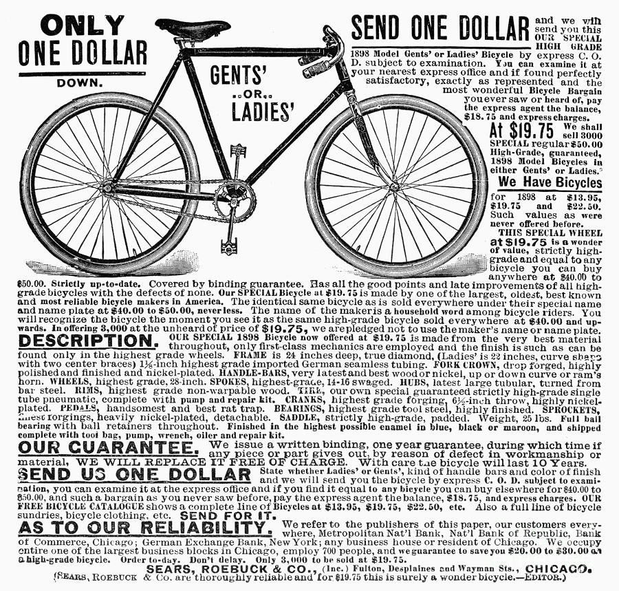Bicycle Advertisement, 1898 Photograph by Granger