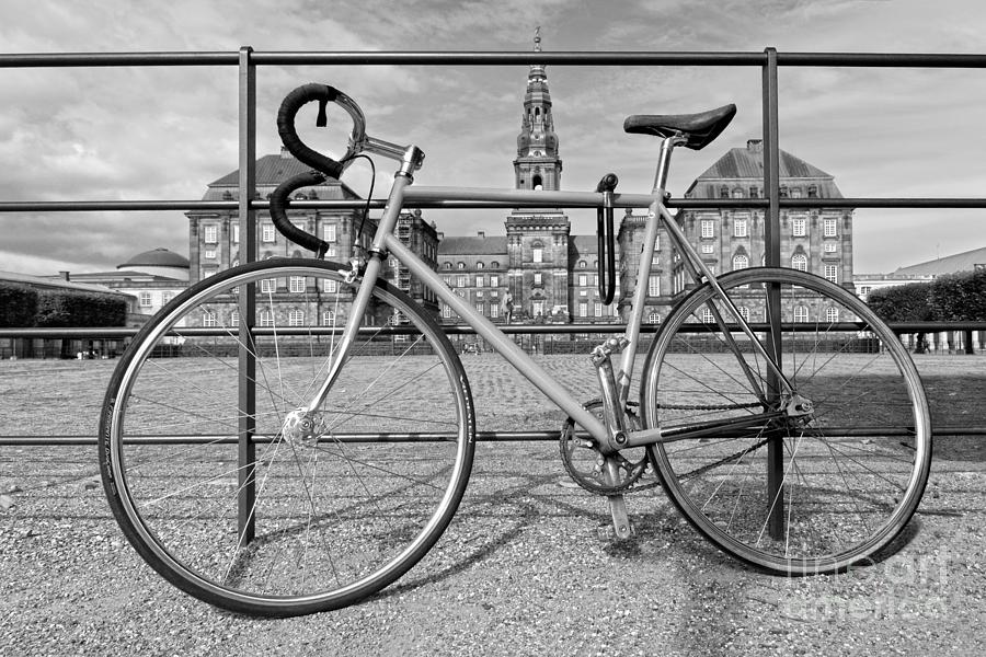 Bicycle At Christiansborg Palace, Black And White Photograph