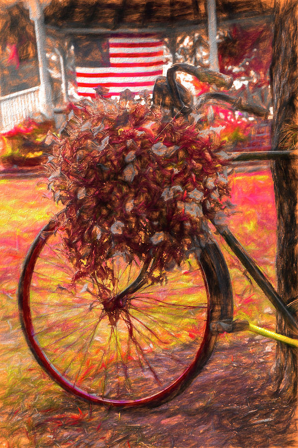 Bicycle in the Park Art Warm Tones Photograph by Debra and Dave Vanderlaan