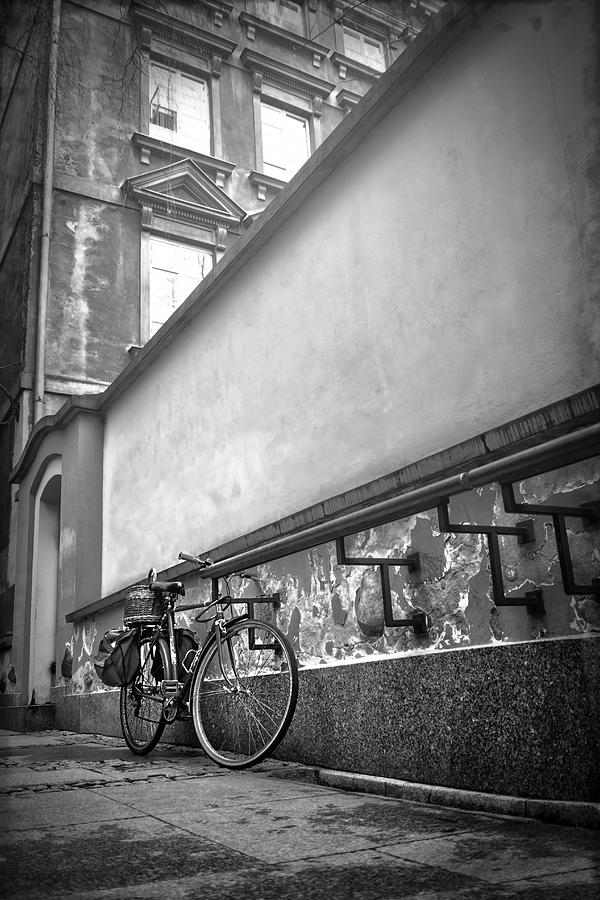 Bicycle In Warsaw Poland In Black And White Photograph
