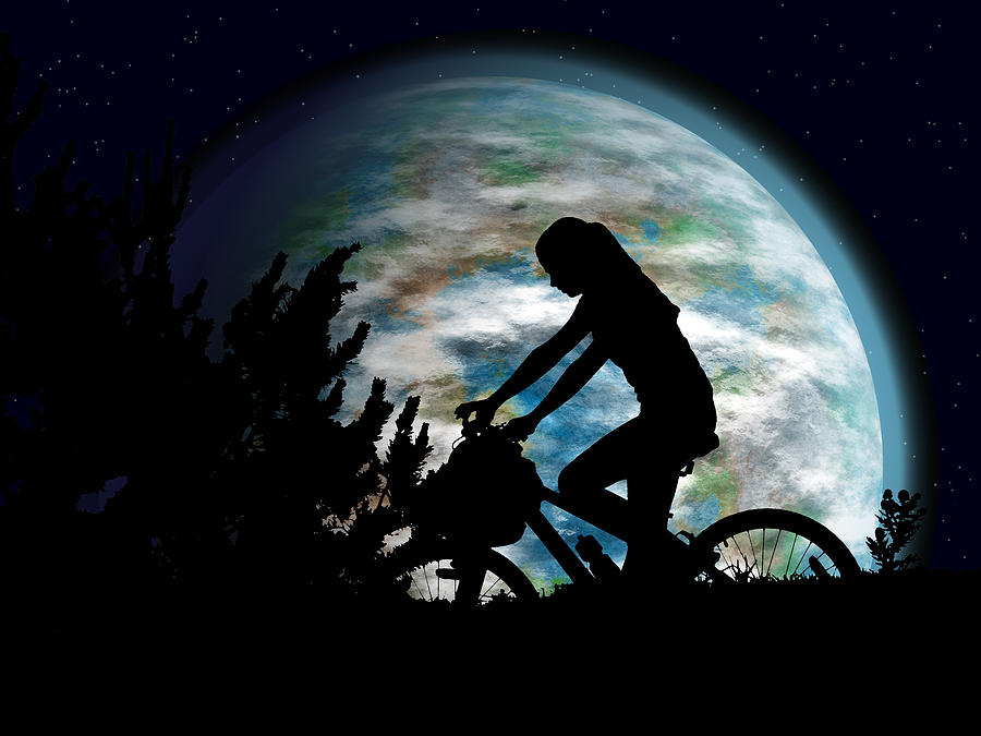 Nature Digital Art - Bicycle night rider by Miroslav Nemecek