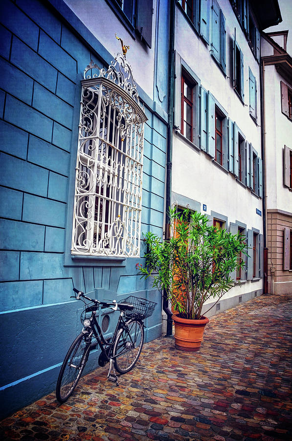 Bicycle on A Cobbled Lane in Basel Switzerland Photograph by Carol Japp