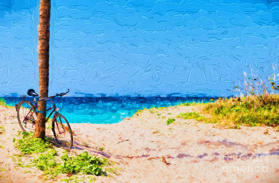 Bicycle on beach Photograph by Les Palenik