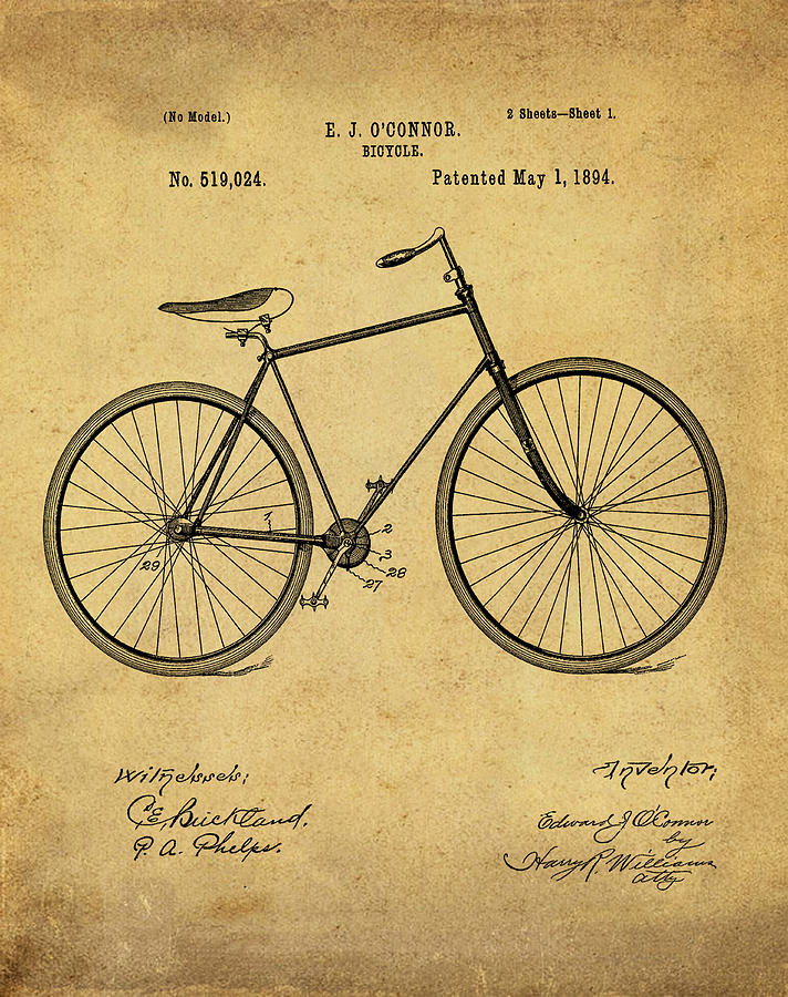 Bicycle Patent 1894 Blue sepia Digital Art by Bill Cannon