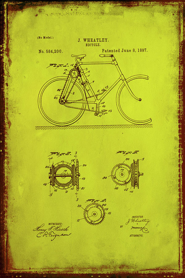 Bicycle Patent Drawing 4d Mixed Media by Brian Reaves