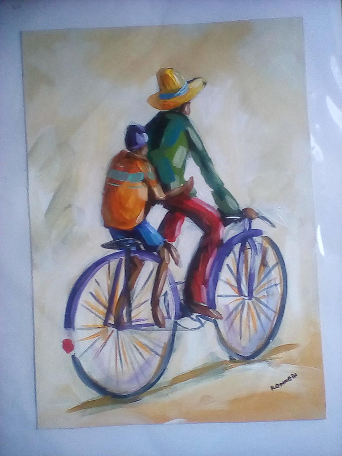 Bicycle Painting - Bicycle ride 1  by Kenneth Muradzikwa