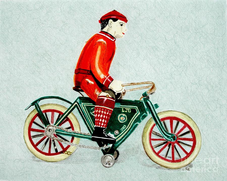 Vintage Drawing - Bicycle Rider by Glenda Zuckerman