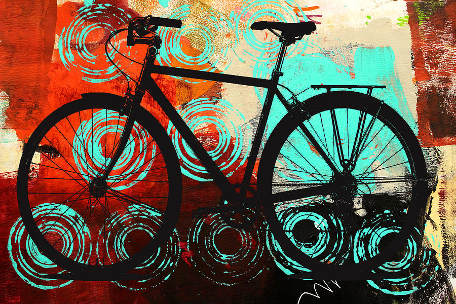 Abstract Digital Art - Bicycle Wheels by Nancy Merkle