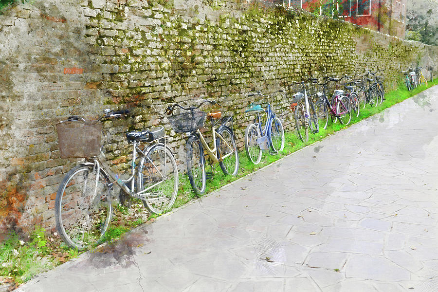 Architecture Photograph - Bicycles in a Row in Italy by Brandon Bourdages