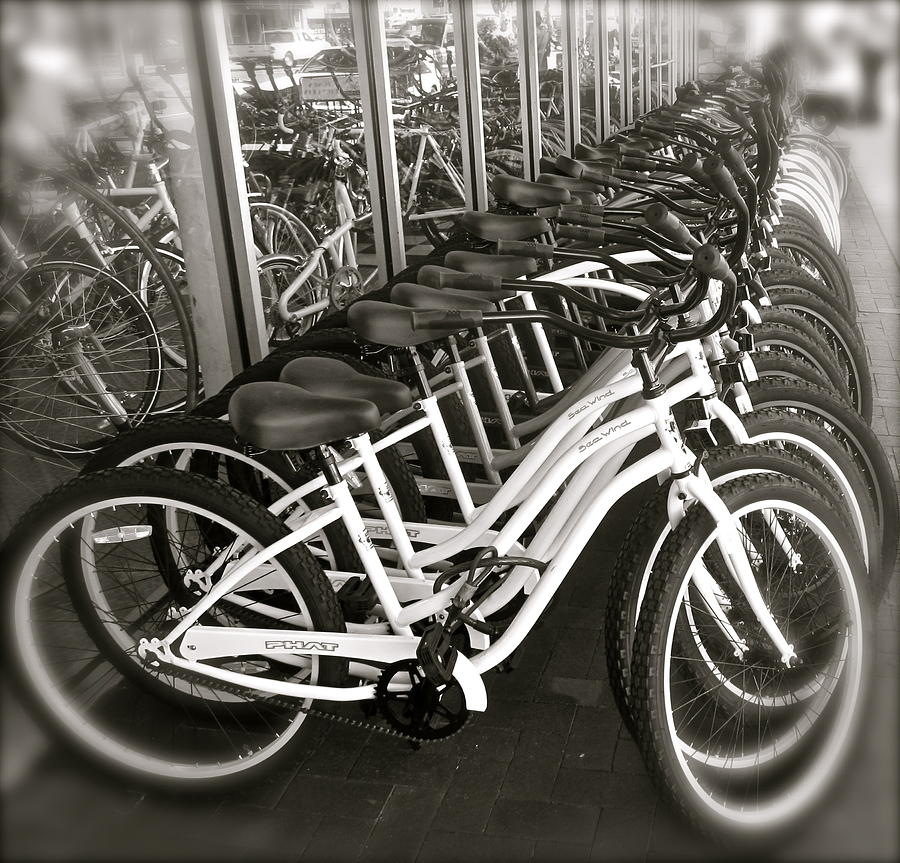 Rent Movie Photograph - Bicycles in Belmont Shore by Gwyn Newcombe