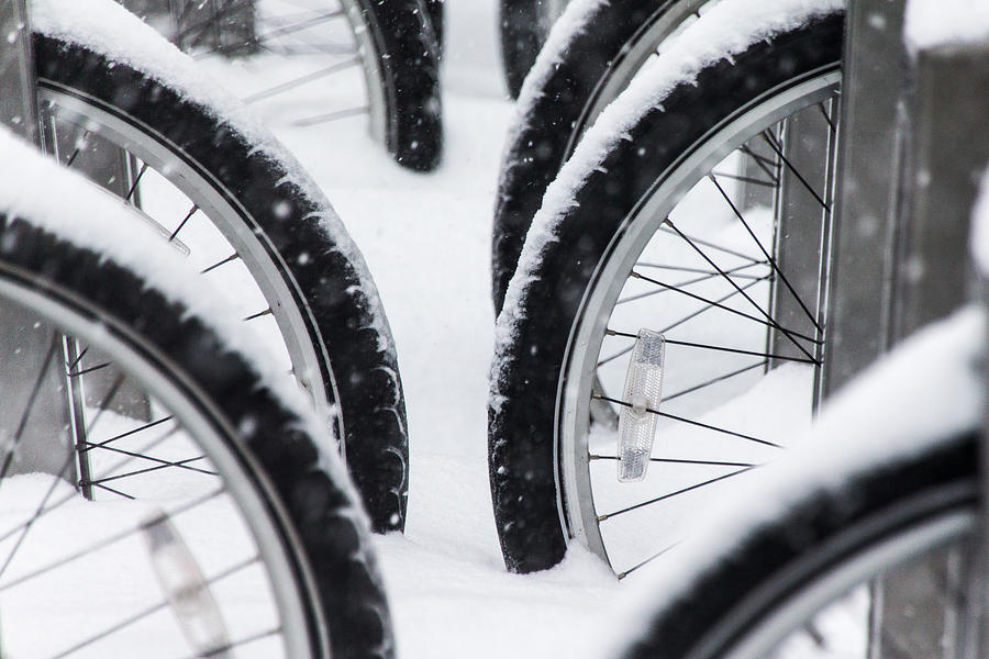Bicycles in Snow Photograph by SR Green