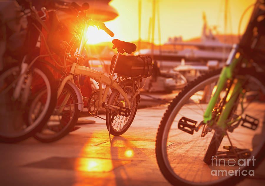 Bicycles in sunset light Photograph by Anna Om
