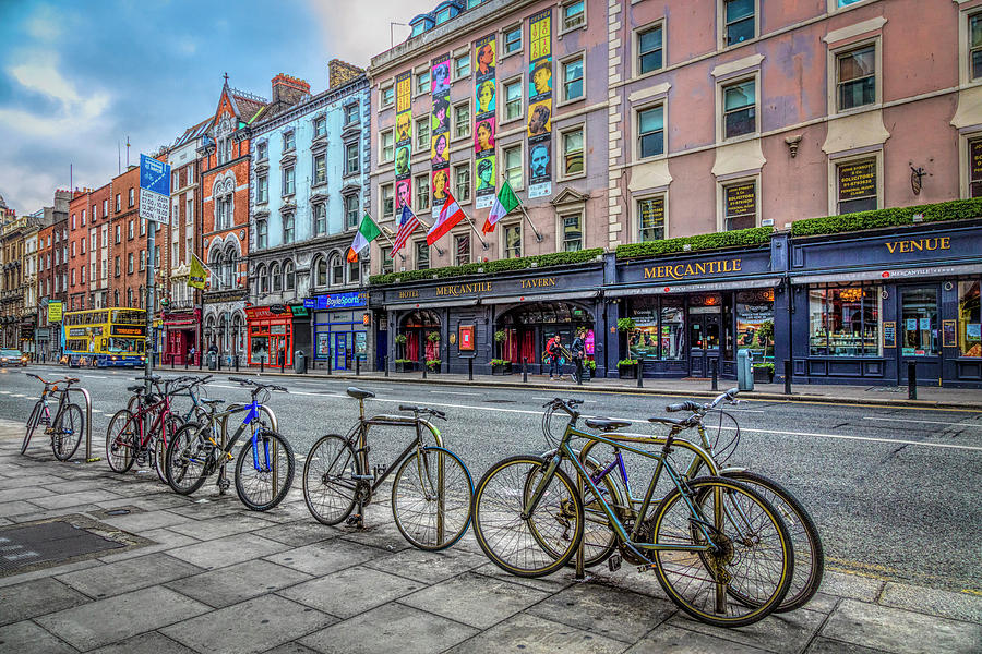 Bicycles on the Streets of Dublin in HDR Detail Photograph by Debra and Dave Vanderlaan