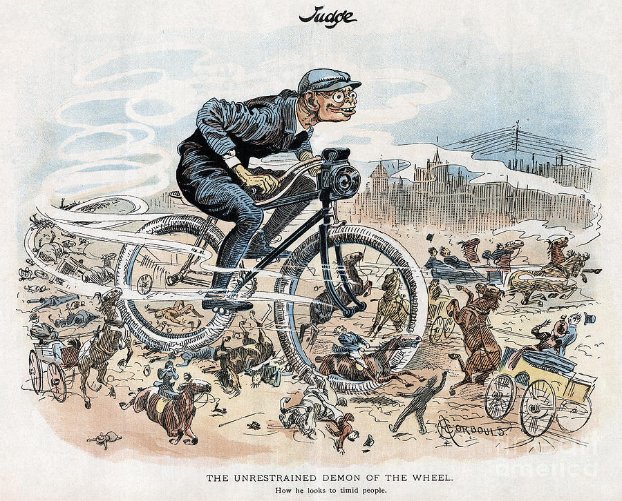 Bicycling Cartoon Photograph by Granger
