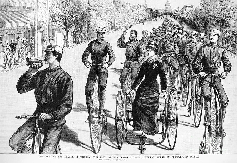 Bicyclist Meeting, 1884 Photograph by Granger