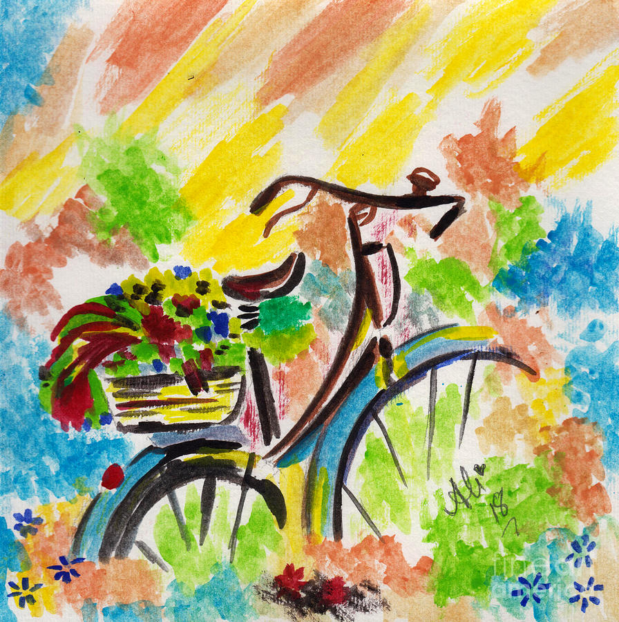 Flower Painting - Bicycle and Flowers by Bobby Dar