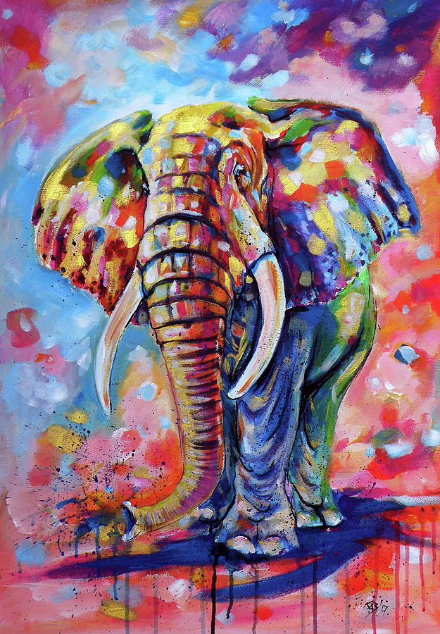 Big african elephant Painting by Kovacs Anna Brigitta