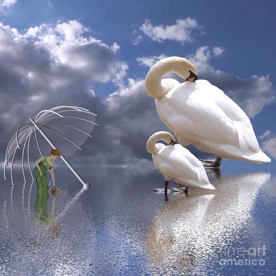 Swan Digital Art - Big And Small by Issa Bild