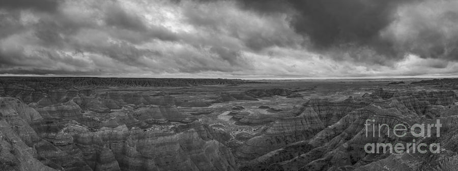 Big Badlands Overlook Panorama 2 Bw Photograph