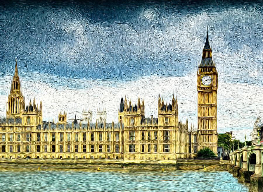Big Ben And Houses Of Parliament With Thames River Photograph