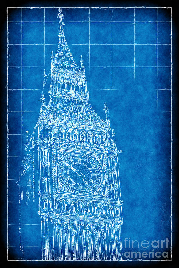 Big Ben Blueprint Digital Art by John Rizzuto