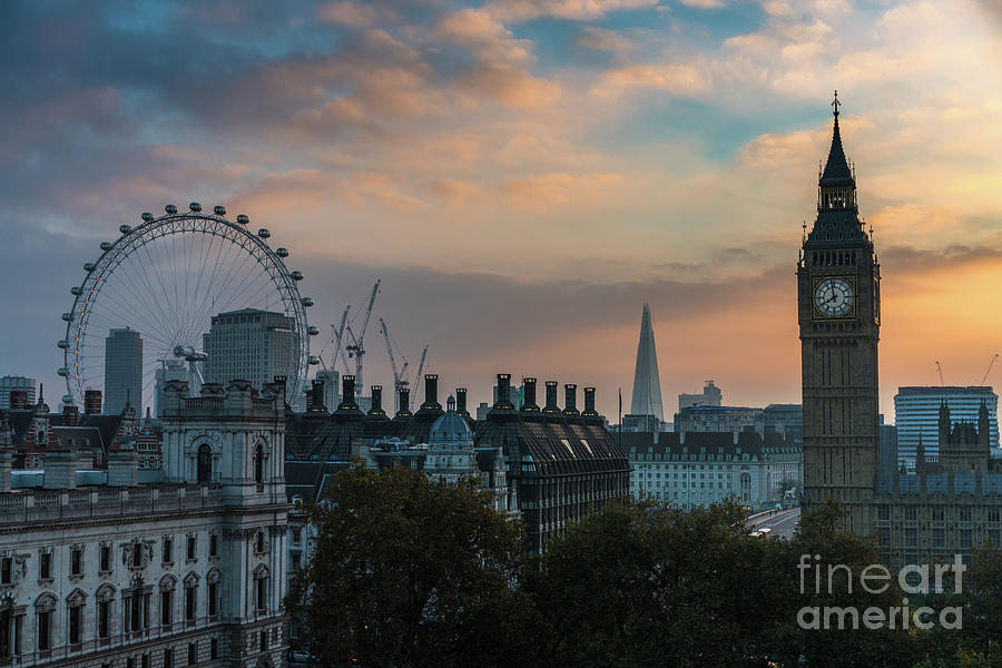 Big Ben Shard and London Eye Sunrise Photograph by Mike Reid