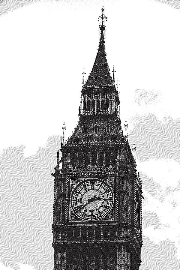 Big Ben Tower, London engraved Painting by Celestial Images